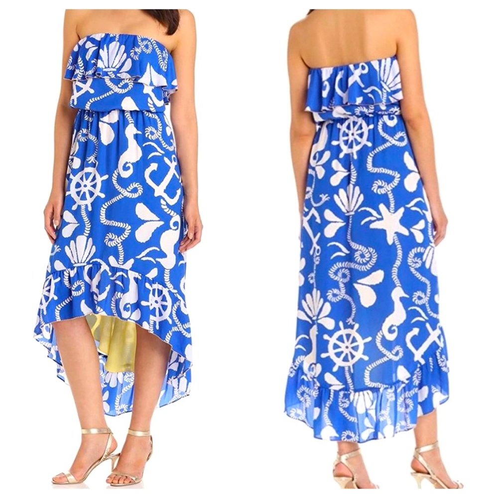 LILLY PULITZER | Dock Hopper Caldwell Nautical Anchors Midi Hi-Low Dress Size L